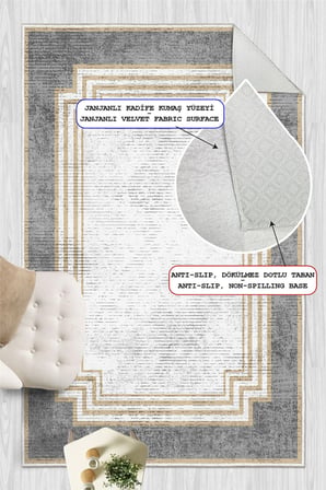 Modern Çerçeve Desenli  Baskılı Kaymaz Yıkanabilir Salon Oturma Odası Mutfak Antre Halısı Yolluk
