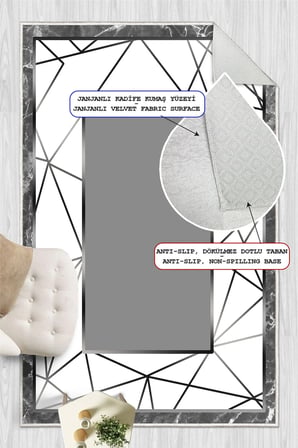 Çerçeveli Modern Desen Baskılı Kaymaz Yıkanabilir Salon Oturma Odası Mutfak Antre Halısı Yolluk