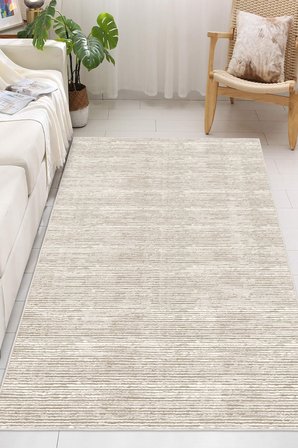 Modern Hasır Dokulu Minimalist Bej Krem Dijital Baskılı Yıkanabilir Kaymaz Taban Salon Halısı Yolluk