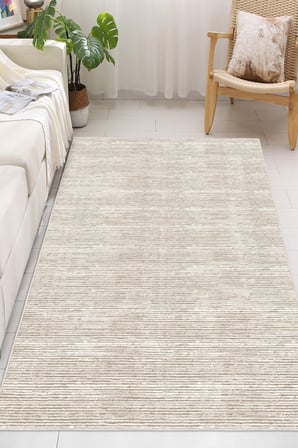 Modern Hasır Dokulu Minimalist Bej Krem Dijital Baskılı Yıkanabilir Kaymaz Taban Salon Halısı Yolluk