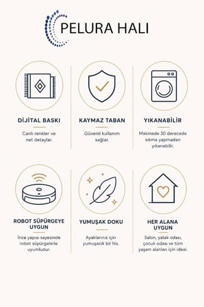 Kahverengi Çerçeveli Baskılı Kaymaz Yıkanabilir Salon Oturma Odası Mutfak Antre Halısı Yolluk