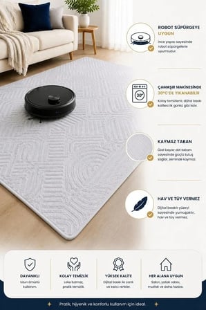 Pinterest Ördek Figürlü Baskılı Kaymaz Yıkanabilir Salon Oturma Odası Mutfak Balkon Halısı Yolluk