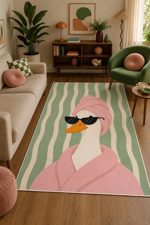 Pinterest Ördek Figürlü Baskılı Kaymaz Yıkanabilir Salon Oturma Odası Mutfak Balkon Halısı Yolluk