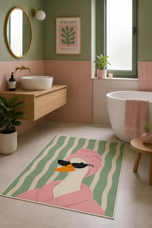 Pinterest Ördek Figürlü Baskılı Kaymaz Yıkanabilir Salon Oturma Odası Mutfak Balkon Halısı Yolluk
