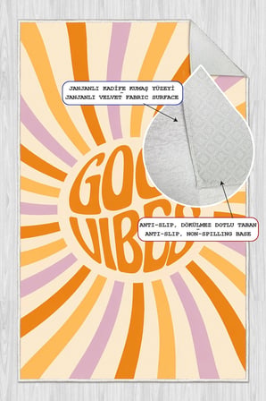 Good Vibes Yazılı Pinterest Desen Baskılı Kaymaz Yıkanabilir Salon Oturma Odası Mutfak Halısı Yolluk