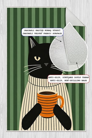 Pinterest Kedi Desenli Baskılı Kaymaz Yıkanabilir Salon Oturma Odası Mutfak Balkon Halısı Yolluk