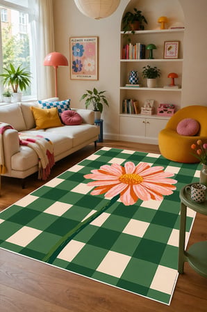 Pinterest Çiçek Desenli Baskılı Kaymaz Yıkanabilir Salon Oturma Odası Mutfak Balkon Halısı Yolluk