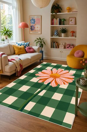 Pinterest Çiçek Desenli Baskılı Kaymaz Yıkanabilir Salon Oturma Odası Mutfak Balkon Halısı Yolluk