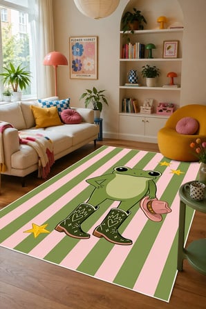 Pinterest Kurbağa Desen Baskılı Kaymaz Yıkanabilir Salon Oturma Odası Mutfak Balkon Halısı Yolluk