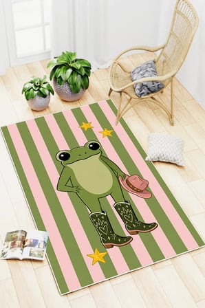 Pinterest Kurbağa Desen Baskılı Kaymaz Yıkanabilir Salon Oturma Odası Mutfak Balkon Halısı Yolluk