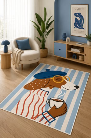 Pinterest Köpek Figürlü Baskılı Kaymaz Yıkanabilir Salon Oturma Odası Mutfak Balkon Halısı Yolluk