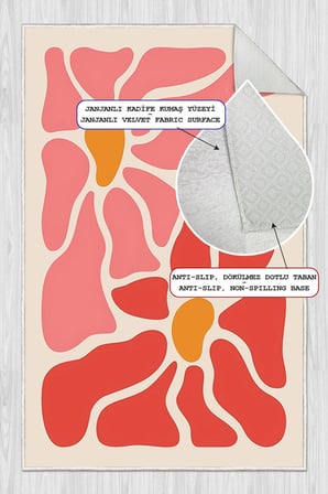 Pinterest Çiçek Desenli Baskılı Kaymaz Yıkanabilir Salon Oturma Odası Mutfak Halısı Yolluk