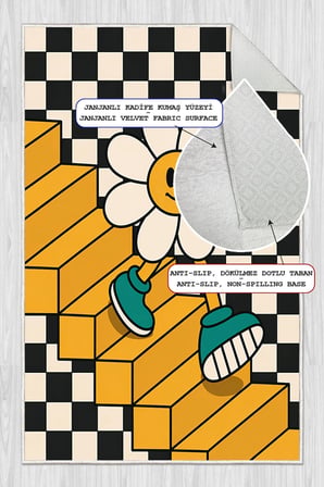 Pinterest Papatya Figürlü Baskılı Kaymaz Yıkanabilir Salon Oturma Odası Mutfak Balkon Halısı Yolluk