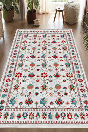 Dijital Baskılı Renkli Kilim Desenli Kaymaz Taban Yıkanabilir Halı