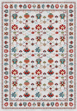 Dijital Baskılı Renkli Kilim Desenli Kaymaz Taban Yıkanabilir Halı