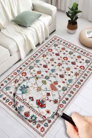 Dijital Baskılı Renkli Kilim Desenli Kaymaz Taban Yıkanabilir Halı