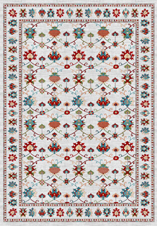 Dijital Baskılı Renkli Kilim Desenli Kaymaz Taban Yıkanabilir Halı