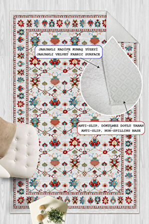 Dijital Baskılı Renkli Kilim Desenli Kaymaz Taban Yıkanabilir Halı