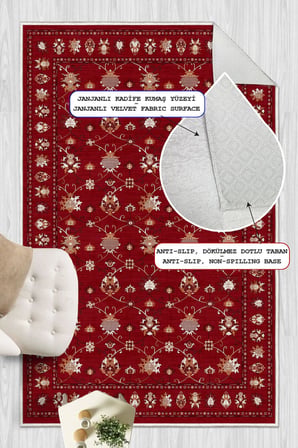 Dijital Baskılı Renkli Kilim Desenli Kaymaz Taban Yıkanabilir Halı