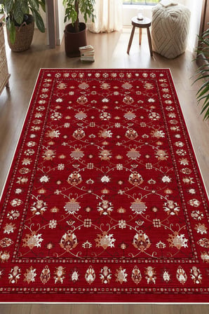 Dijital Baskılı Renkli Kilim Desenli Kaymaz Taban Yıkanabilir Halı