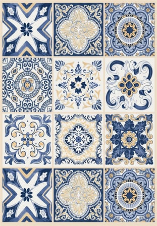 Dijital Baskılı Mavi Çini Desenli Kaymaz Taban Yıkanabilir Halı