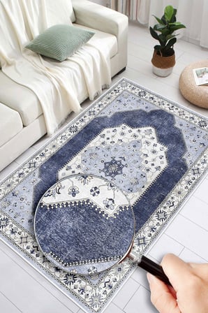 Klasik Desenli Dijital Baskılı Yıkanabilir Kaymaz Taban Salon Halısı