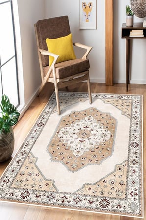 Klasik Desenli Dijital Baskılı Yıkanabilir Kaymaz Taban Salon Halısı