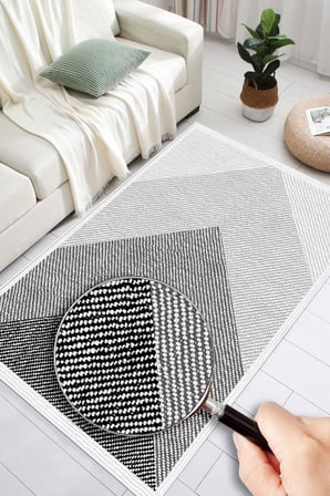 Geometrik Desenli Dijital Baskılı Kaymaz Taban Yıkanabilir Halı