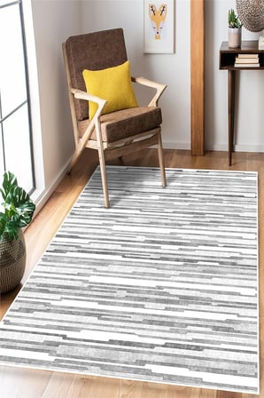 Gri Çizgili Baskılı Kaymaz Yıkanabilir Salon Oturma Odası Mutfak Antre Halısı Yolluk