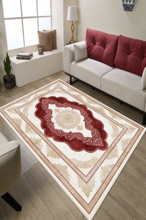 Klasik Desenli Dijital Baskılı Kaymaz Taban Yıkanabilir Salon Halısı Oturma Odası Halısı
