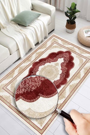 Klasik Desenli Dijital Baskılı Kaymaz Taban Yıkanabilir Salon Halısı Oturma Odası Halısı