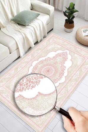 Klasik Desenli Dijital Baskılı Kaymaz Taban Yıkanabilir Salon Halısı Oturma Odası Halısı