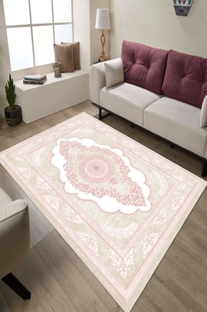Klasik Desenli Dijital Baskılı Kaymaz Taban Yıkanabilir Salon Halısı Oturma Odası Halısı