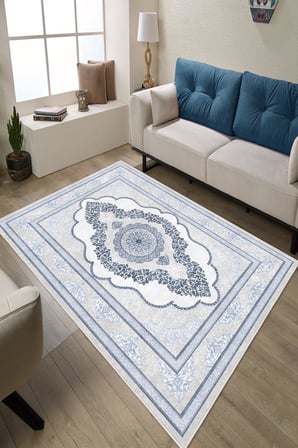 Klasik Desenli Dijital Baskılı Kaymaz Taban Yıkanabilir Salon Halısı Oturma Odası Halısı