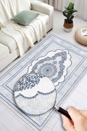 Klasik Desenli Dijital Baskılı Kaymaz Taban Yıkanabilir Salon Halısı Oturma Odası Halısı