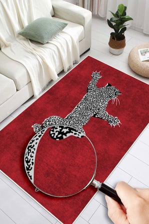 Leopar Desenli Dijital Baskılı Kaymaz Taban Yıkanabilir Halı