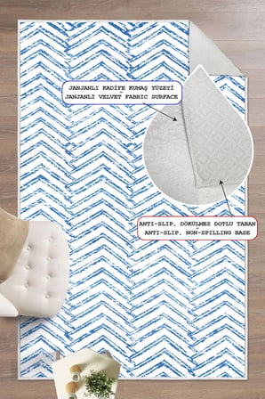 Zigzag Desenli Dijital Baskılı Kaymaz Taban Yıkanabilir Salon Oturma Odası Mutfak Hol Halısı Yolluk