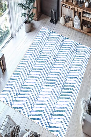 Zigzag Desenli Dijital Baskılı Kaymaz Taban Yıkanabilir Salon Oturma Odası Mutfak Hol Halısı Yolluk