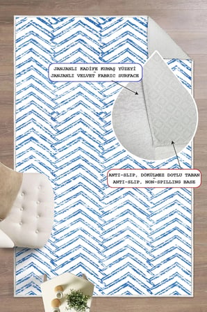 Zigzag Desenli Dijital Baskılı Kaymaz Taban Yıkanabilir Salon Oturma Odası Mutfak Hol Halısı Yolluk