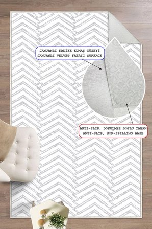 Zigzag Desenli Dijital Baskılı Kaymaz Taban Yıkanabilir Salon Oturma Odası Mutfak Hol Halısı Yolluk