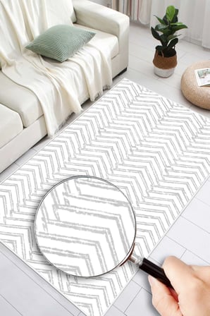 Zigzag Desenli Dijital Baskılı Kaymaz Taban Yıkanabilir Salon Oturma Odası Mutfak Hol Halısı Yolluk