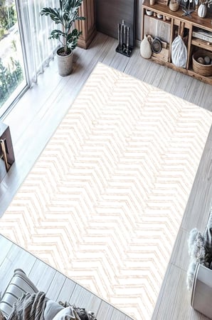 Zigzag Desenli Dijital Baskılı Kaymaz Taban Yıkanabilir Salon Oturma Odası Mutfak Hol Halısı Yolluk