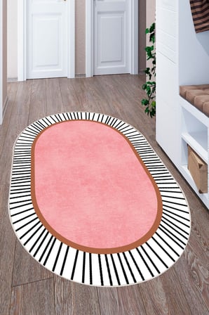 Modern Çizgili Oval Dijital Baskılı Kaymaz Taban Yıkanabilir Halı Salon Oturma Odası Antre Hol Halısı