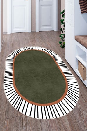 Modern Çizgili Oval Dijital Baskılı Kaymaz Taban Yıkanabilir Halı Salon Oturma Odası Antre Hol Halısı