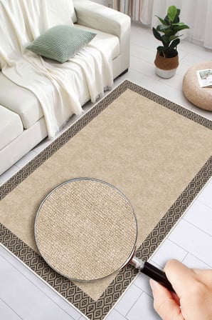 Çerçeveli Dijital Baskı Yıkanabilir Kaymaz Taban Modern Halı