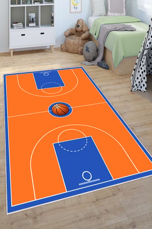 Basketbol Sahası Desenli Yıkanabilir Kaymaz Taban Çocuk Oyun Halısı