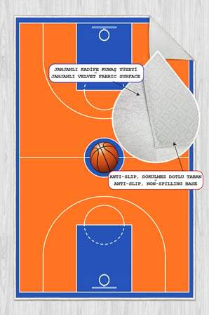 Basketbol Sahası Desenli Yıkanabilir Kaymaz Taban Çocuk Oyun Halısı