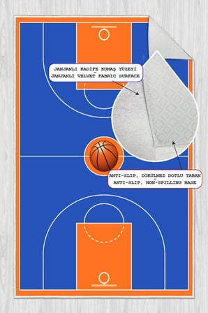 Basketbol Sahası Desenli Yıkanabilir Kaymaz Taban Çocuk Oyun Halısı