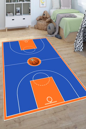Basketbol Sahası Desenli Yıkanabilir Kaymaz Taban Çocuk Oyun Halısı