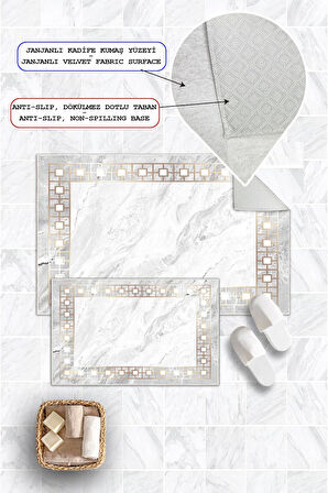 Dijital Baskı Klasik Kaymaz Taban 2li Set Banyo Paspası Klozet Takımı (50x60cm-60x100cm)